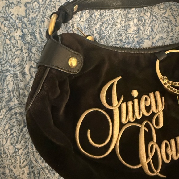 Y2K Juicy Couture Black Hobo Bag with Gold Embroidery - Picture 2 of 9